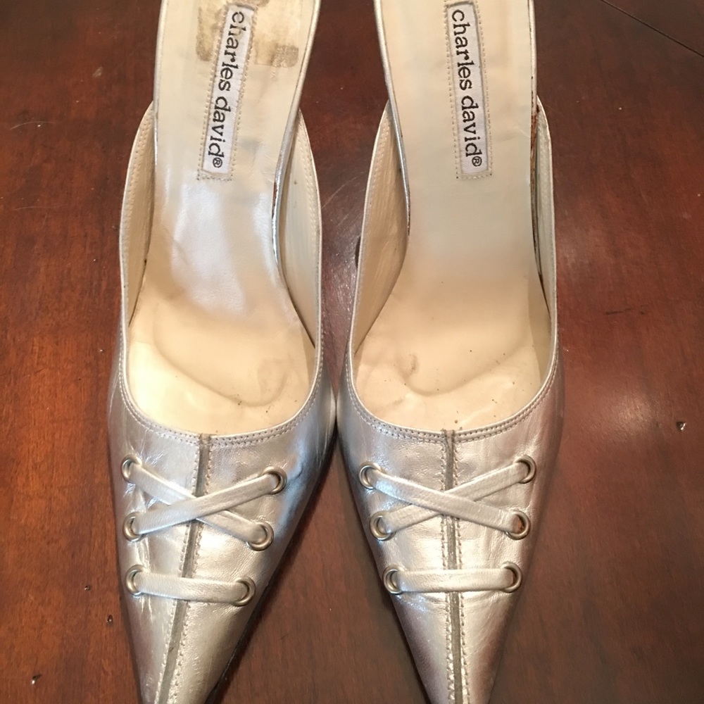 Stuart Weitzman silver evening heels
